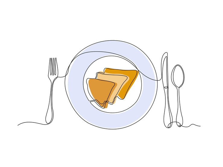 Vector abstract breakfast rolled pancakes plate continuous single one line art hand drawing sketch logo