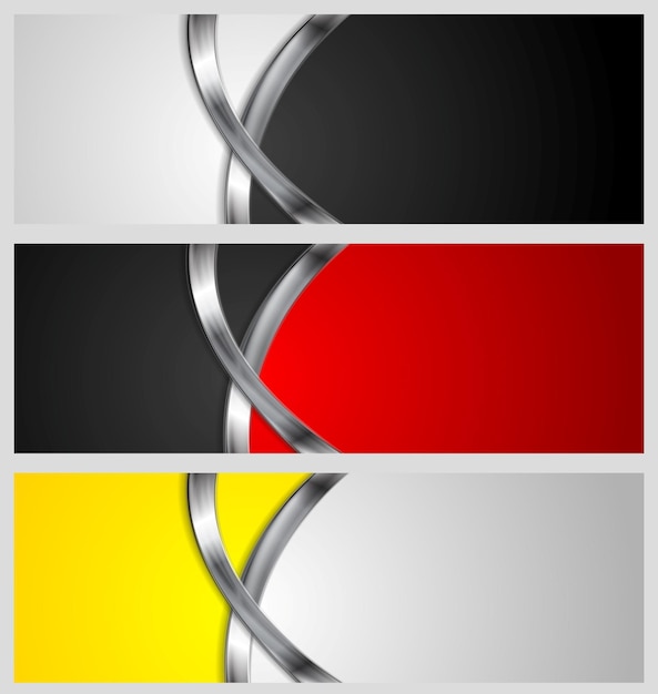 Abstract bright banners with metal waves. vector design