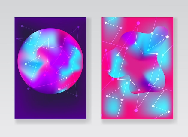 Abstract bright blue, purple and pink cosmic backgrounds with gradient planets, stardust