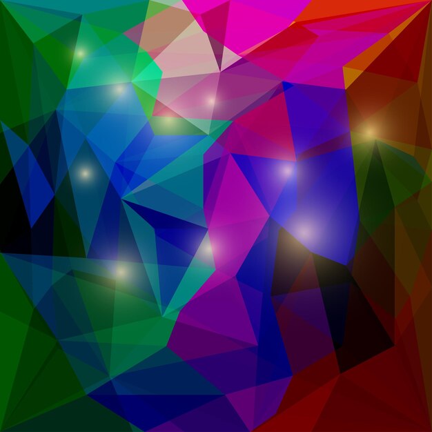 Абстрактный яркий цветной многоугольный треугольный фон с яркими огнями для использования в дизайне открыток, приглашений, плакатов, баннеров, плакатов или обложек рекламных щитов