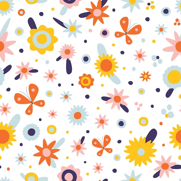 Abstract bright floral seamless pattern