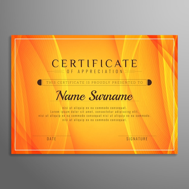 Abstract bright wavy certificate template design