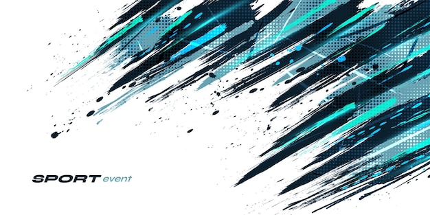 디자인을 위한 파란색 브러시 스크래치 및 질감 요소가 있는 하프톤 스타일 스포츠 배경이 있는 추상 브러시 배경