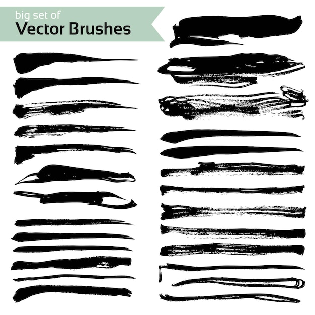 Abstract brush textured strokes set isolated on a white background