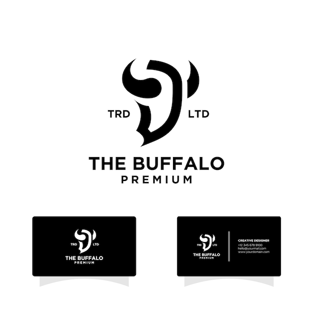 Abstract buffalo black white logo design isolated background