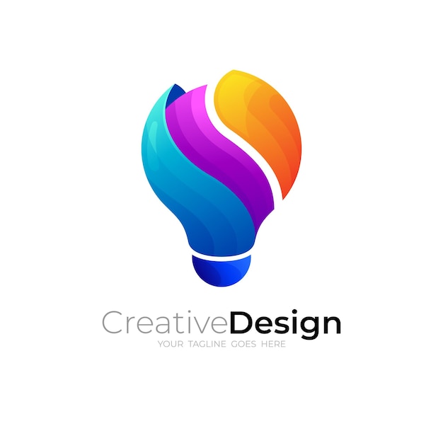 Logo astratto lampadina design colorato, icone di stile 3d