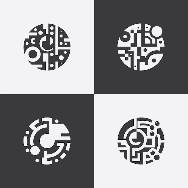 Vector abstract bundle set logo design in black and white monochrome style