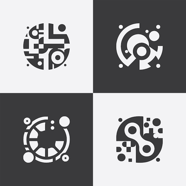 abstract bundle set logo ontwerp in zwart-wit monochrome stijl.