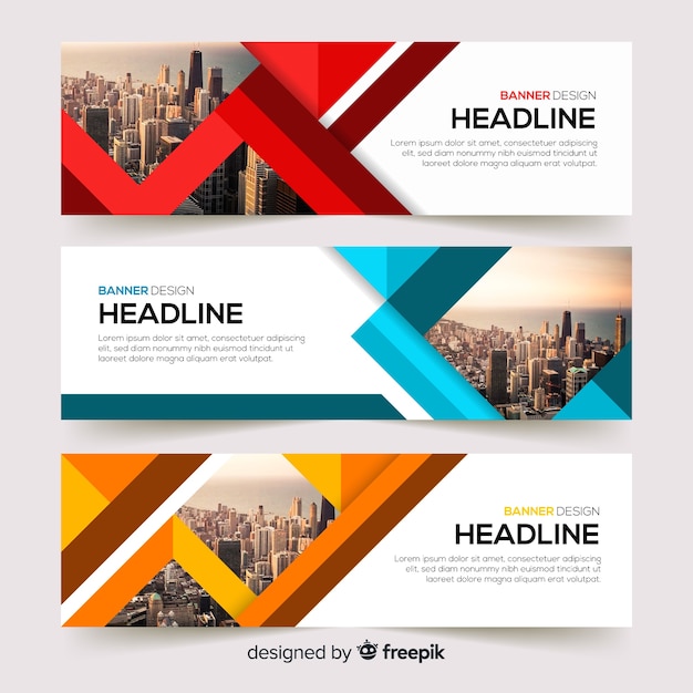 Vector abstract business banner template with photo
