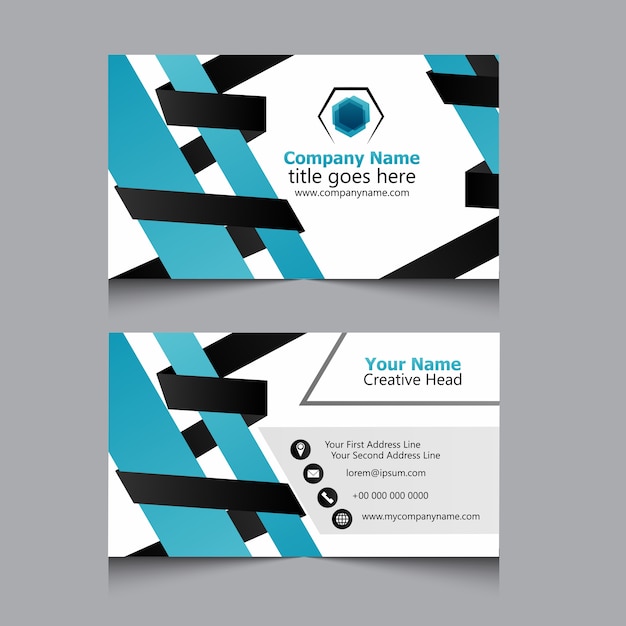 Vector abstract business card in blue and black.