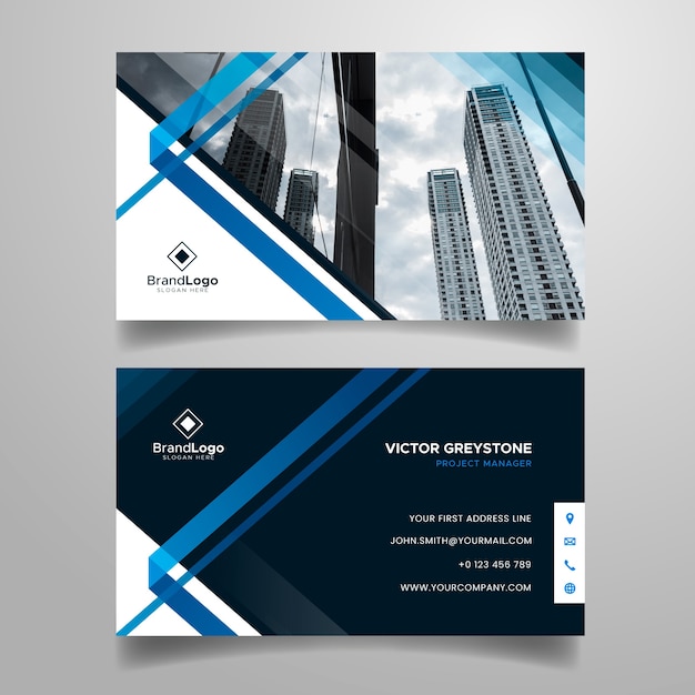 Abstract business card template with city photo