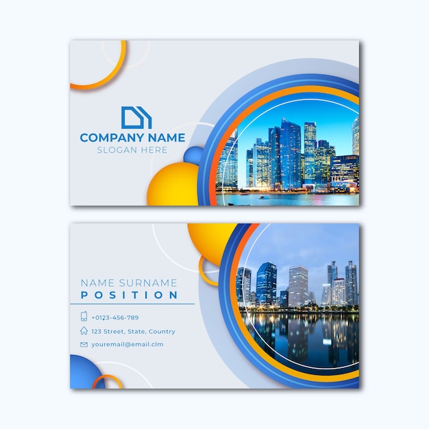 Abstract business card template with city picture