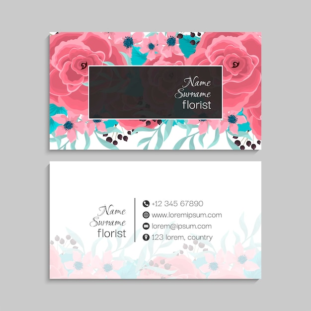 Abstract business card template with flowers