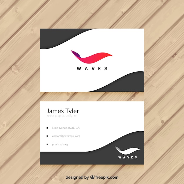 Vector abstract business card with a colored wave