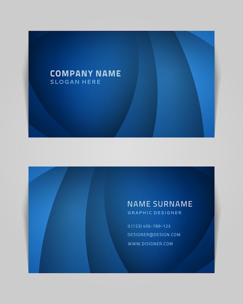 Abstract business card with spiral swirls vector template Blue geometric lines futuristic gradient dance