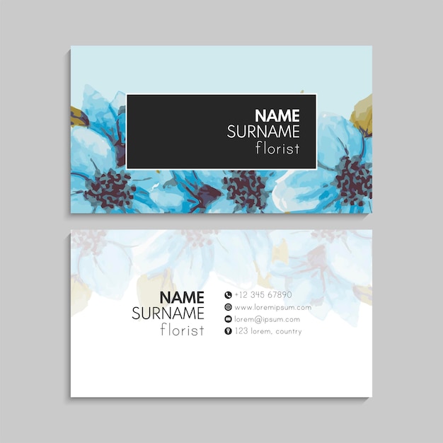 Abstract business cards template with blue flowers