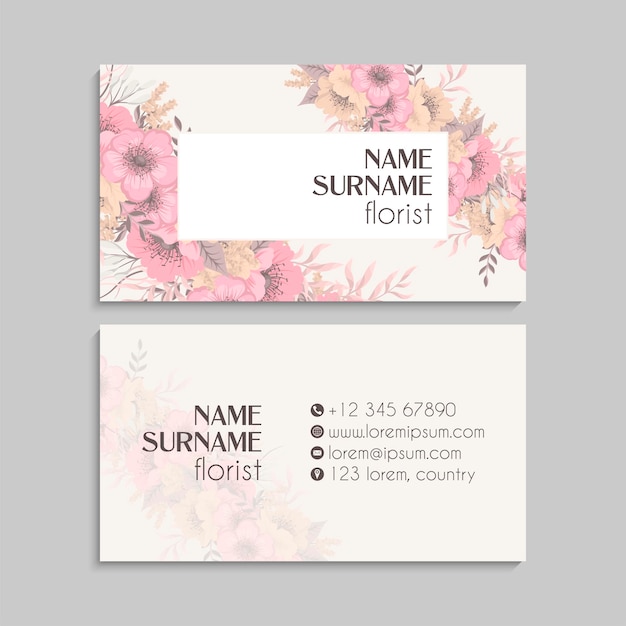 Abstract business cards template with blue flowers