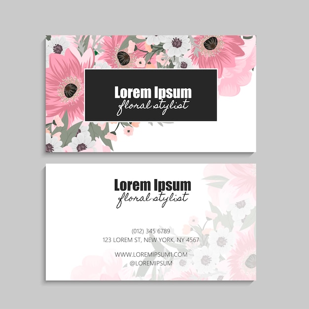 Vector abstract business cards template with flowers