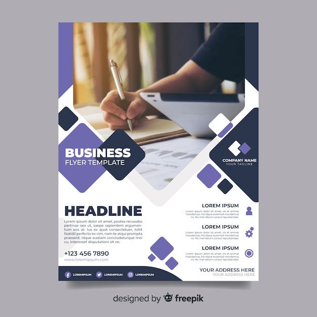 Abstract business flyer with woman writing