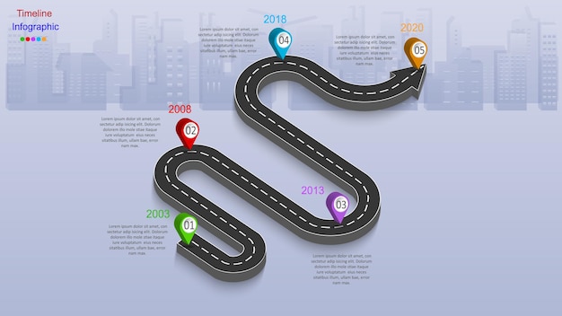 Abstract business infographics in the form of an automobile road with road markings, markers 