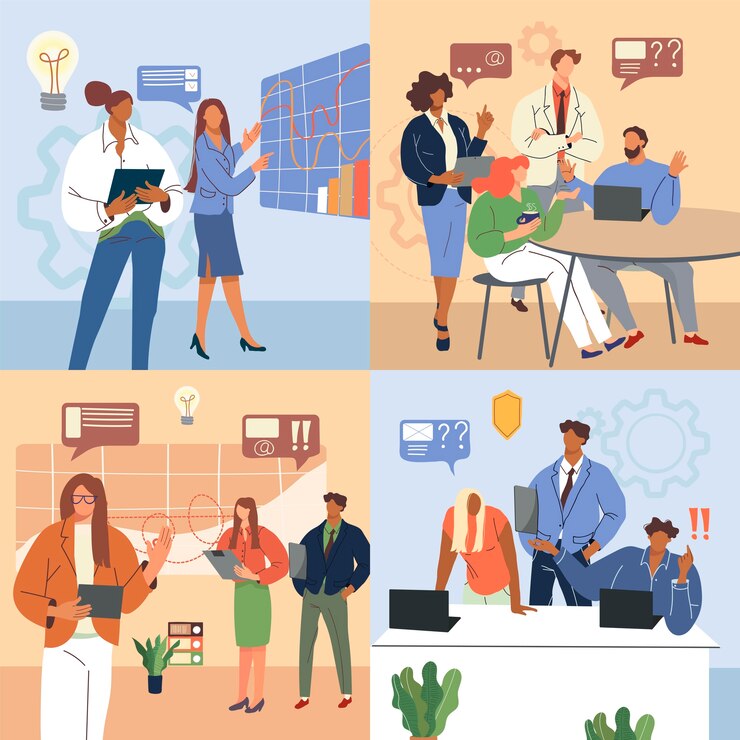Vector abstract business people compositions set