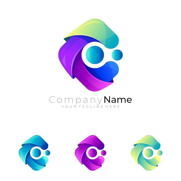 Сочетание абстрактного логотипа C и квадратного дизайна. красочный стиль