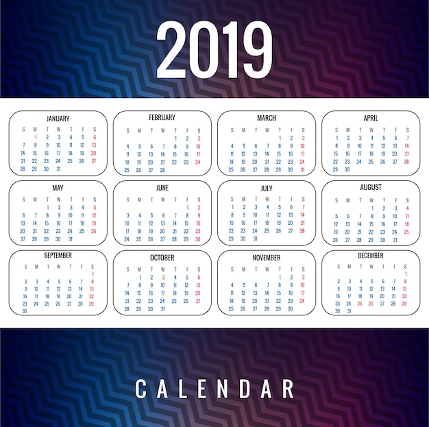 Vector abstract calendar colorful 2019 template design