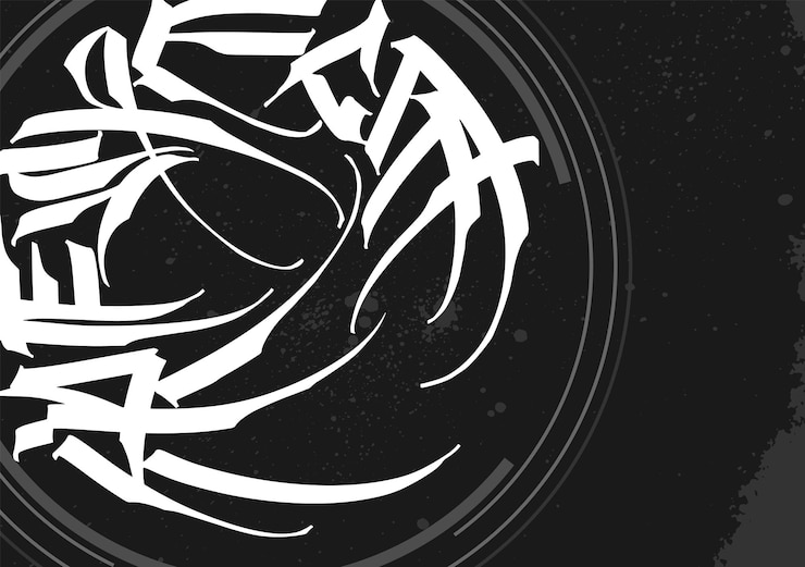 Vector abstract calligraphy graffiti lettering in a circular grunge composition