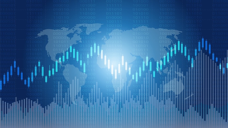 Vector abstract candlestick and financial graph charts