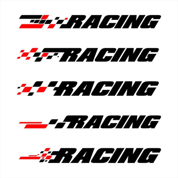 Vector abstract car sport racing logo with black and white flags start and finish line design for racing c