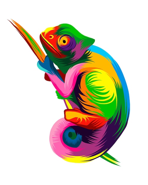 Abstract chameleon from multicolored paints Colored drawing Vector illustration of paints