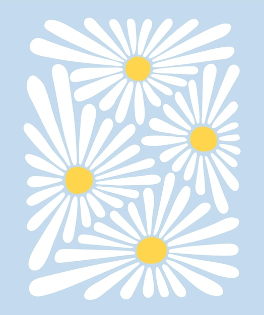 Abstract chamomile flowers Contemporary modern art vector poster for wall design 70s retro background