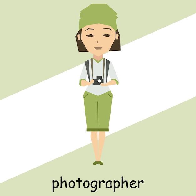 Abstract character profession concept drawn modern woman photographer with camera
