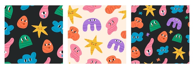 Abstract characters seamless patterns
