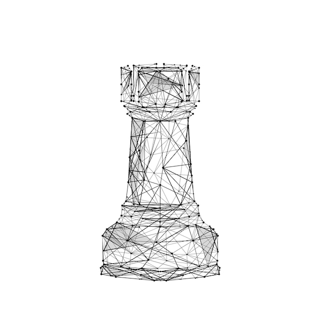 Абстрактная шахматная башня многоугольный цифровой замок футуристическая 3d ладья на белом фоне
