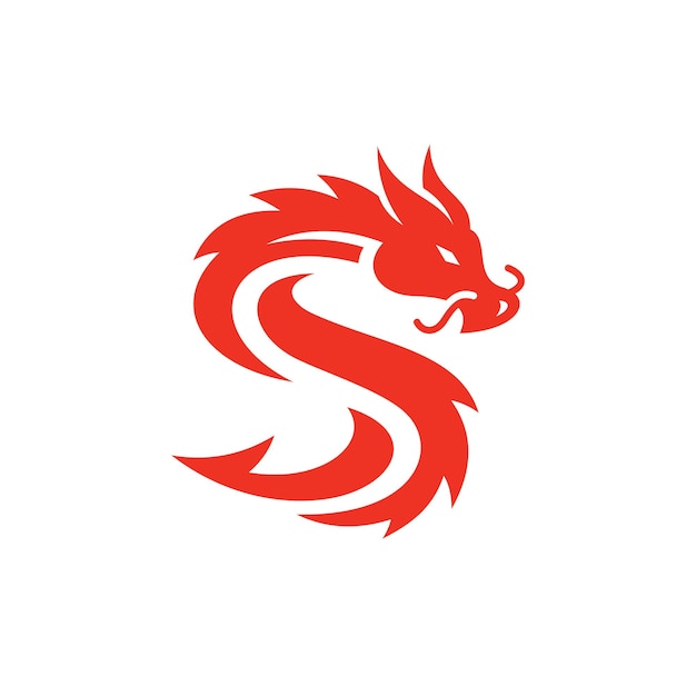 Abstract Chinese dragon silhouette logo Red dragon mascot vector illustration