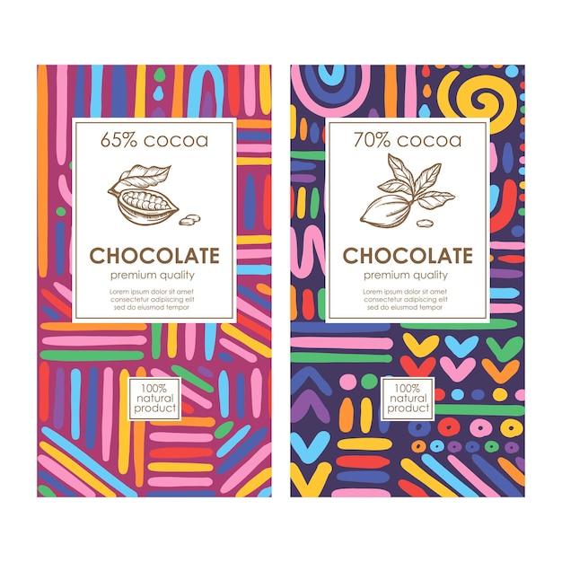 Vector abstract chocolate packaging bright set in african style