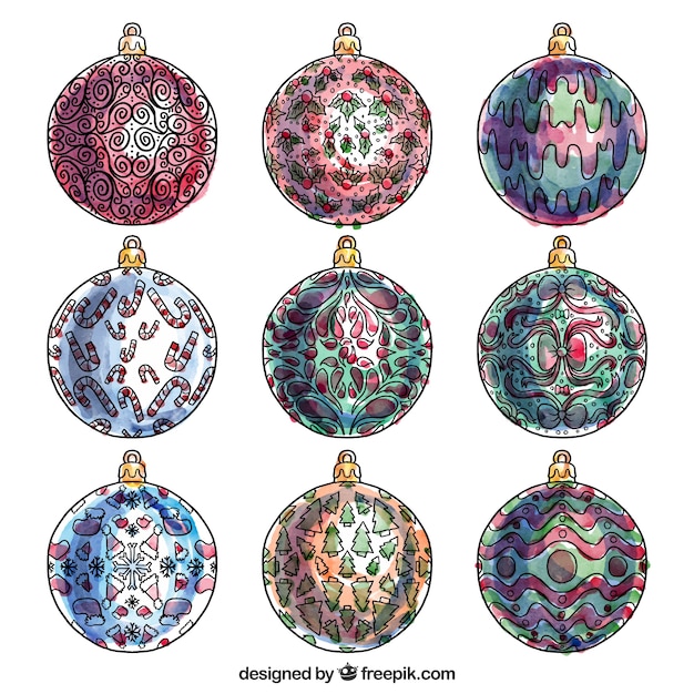 Abstract christmas balls in watercolor style