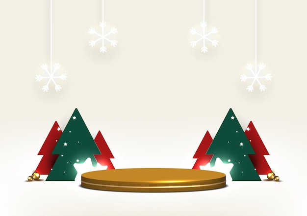Abstract Christmas scene with pedestal for product display.