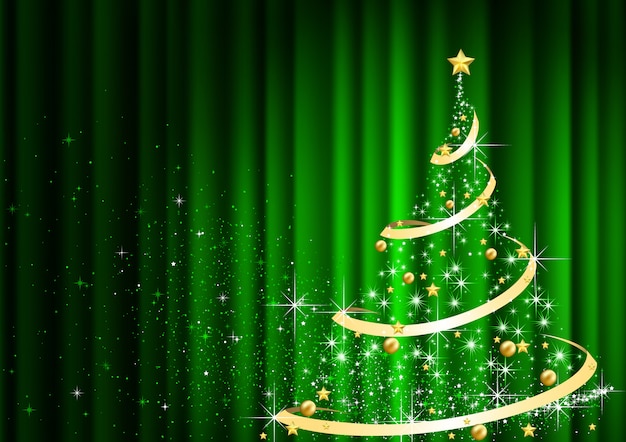 Abstract christmas tree in front of green curtain