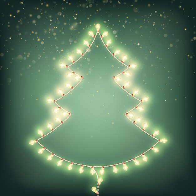 Vector abstract christmas tree of lights card.