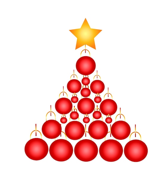 Абстрактная рождественская елка красные игрушки шары с векторной иллюстрацией звезды праздничное украшение шаблон карты