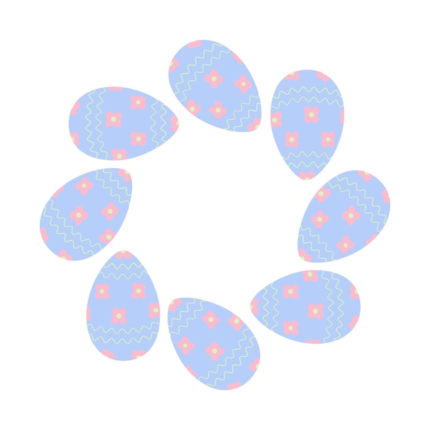 Abstract circle frame of easter eggs with floral pattern in trendy soft blue easter greetings idea