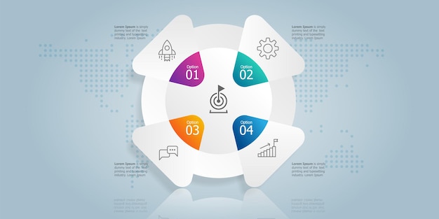 Abstract circle infographic presentation element with icons 4 option vector illustration background