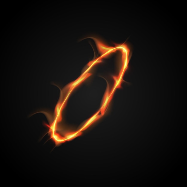 Vector abstract circle light with fire effect on black background