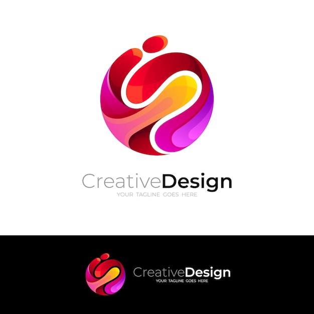 Abstract circle logo design template red color