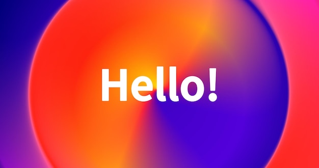 추상적인 원형 방사형 그라데이션. 현대 다채로운 이클립스 추상화 배경입니다. Hello 단어가 있는 최소 배경.