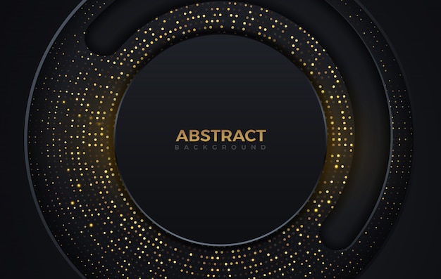 Abstract circle shape dark and golden glittering dots color luxury background design template