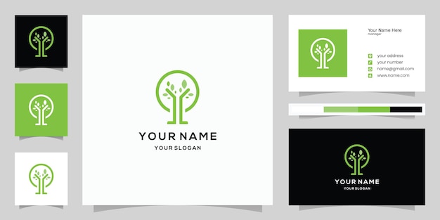 Абстрактный круг дерево логотип и шаблон визитной карточки