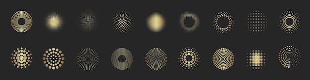 Abstract circles with dots texture Gold spotted spray brush Round dotted frames design element